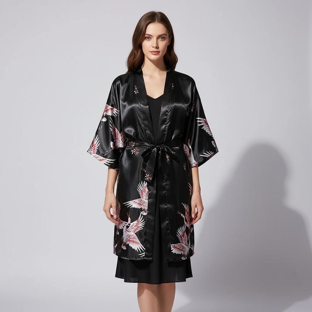 Short floral kimono robe with silky smooth lightweight design