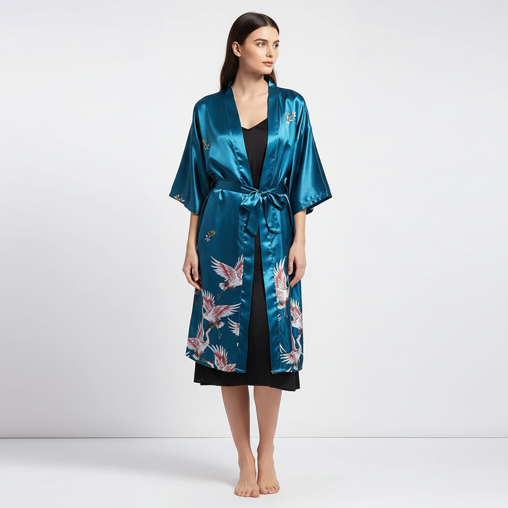 Short floral kimono robe with silky smooth lightweight design
