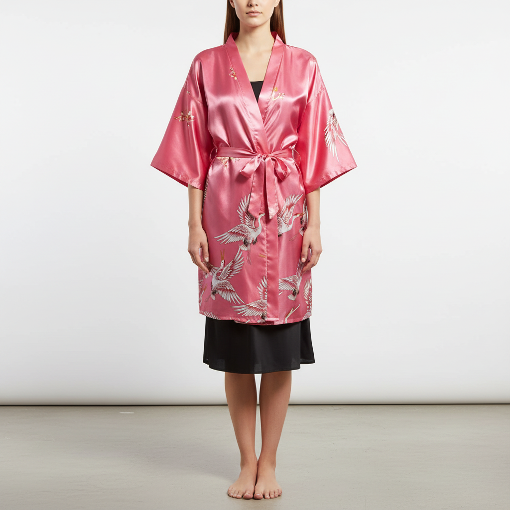 Short floral kimono robe with silky smooth lightweight design
