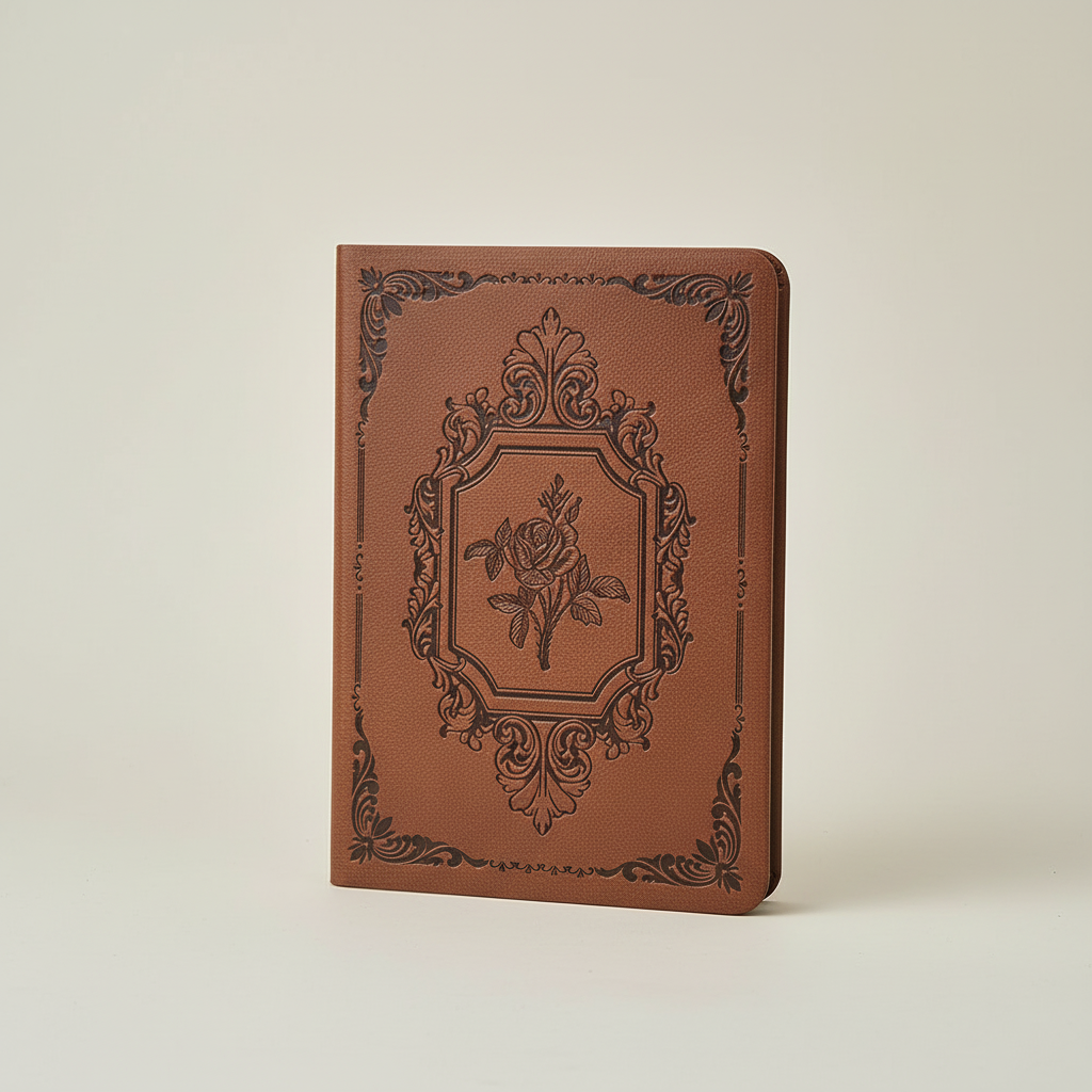 Vintage pocket journal A6 with embossed cover and thick lined pages