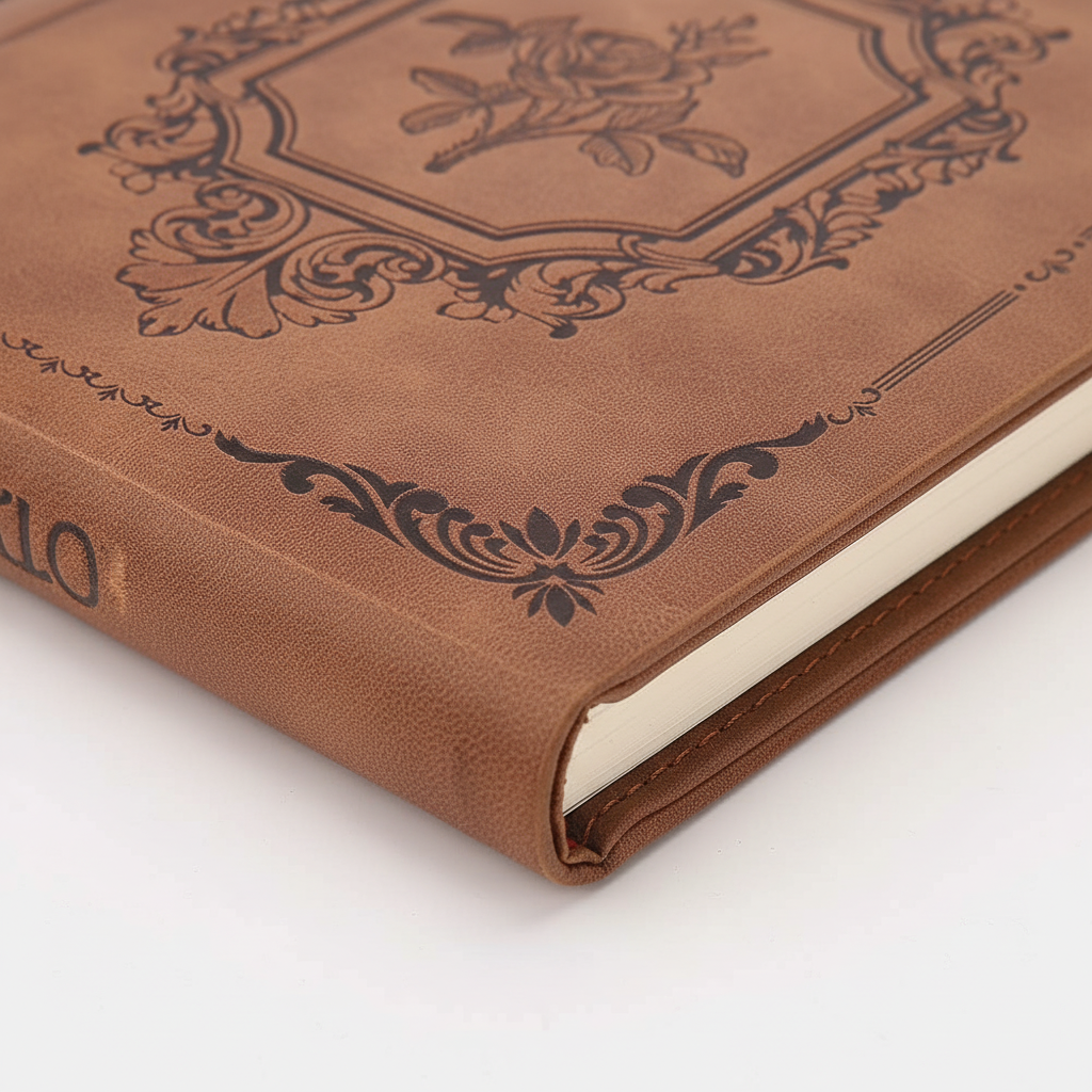 Vintage pocket journal A6 with embossed cover and thick lined pages
