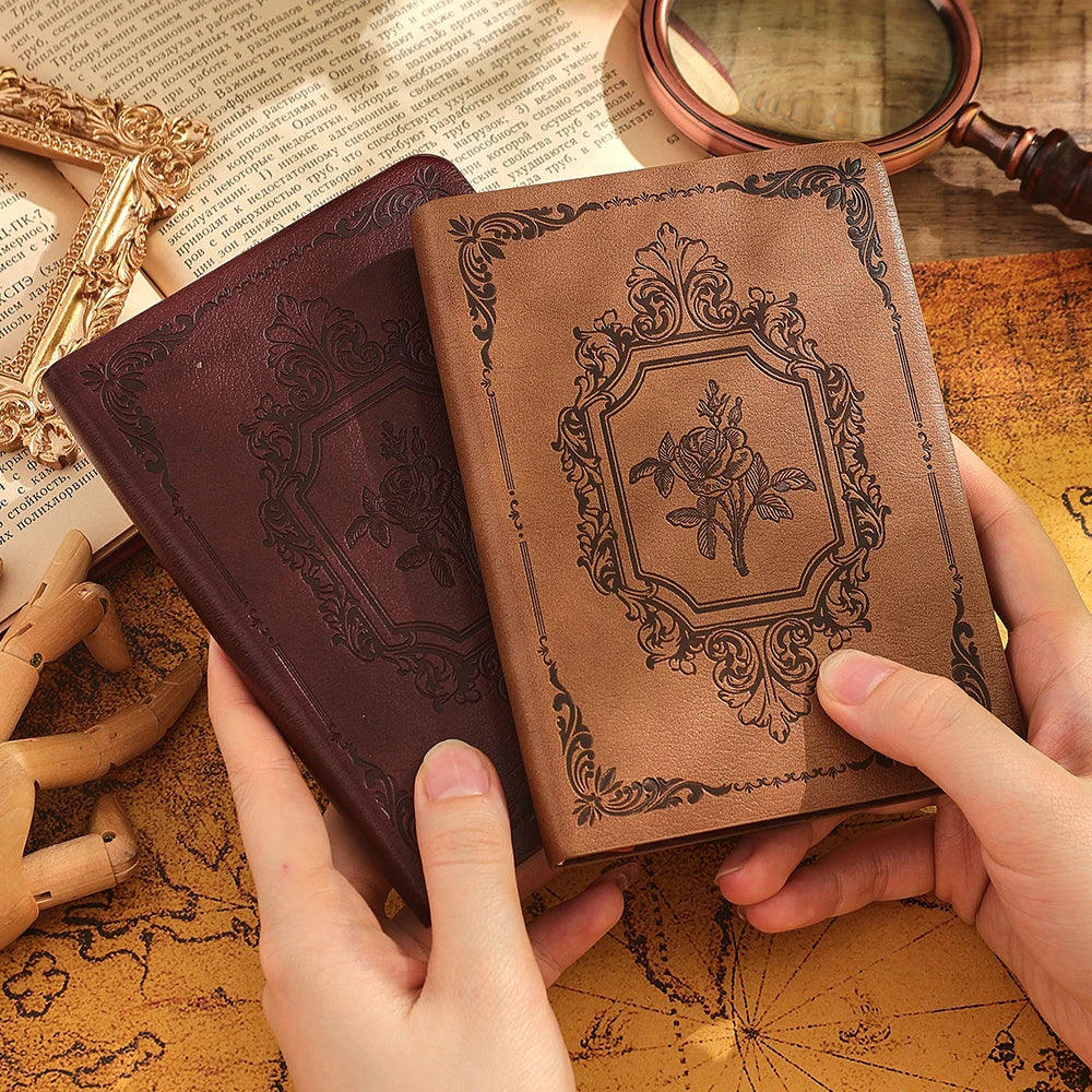Vintage pocket journal A6 with embossed cover and thick lined pages