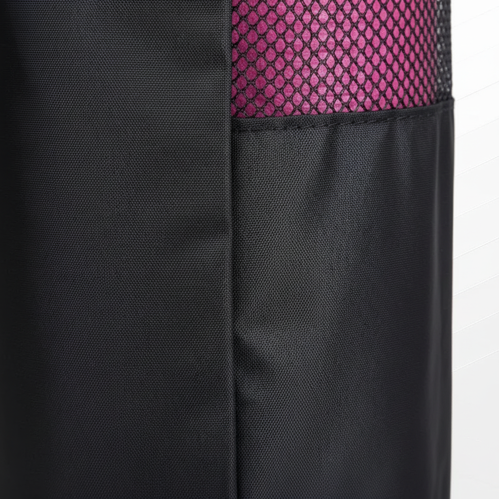 Yoga mat carrier with drawstring closure and breathable mesh ventilation