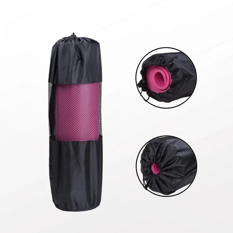 Yoga mat carrier with drawstring closure and breathable mesh ventilation