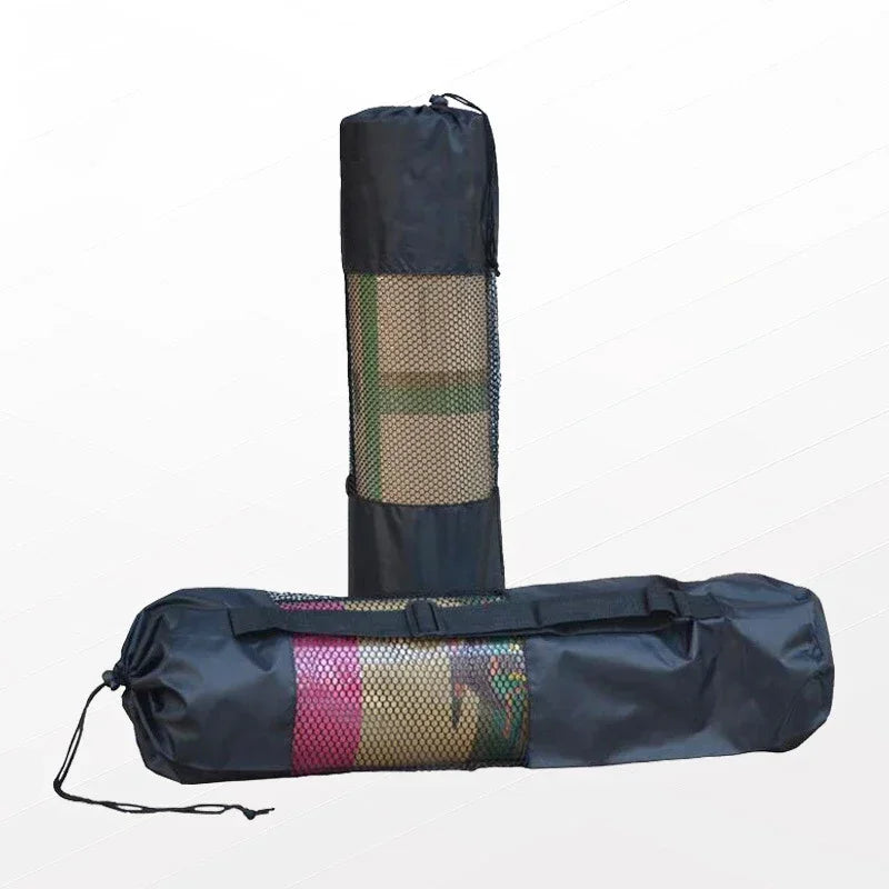 Yoga mat carrier with drawstring closure and breathable mesh ventilation