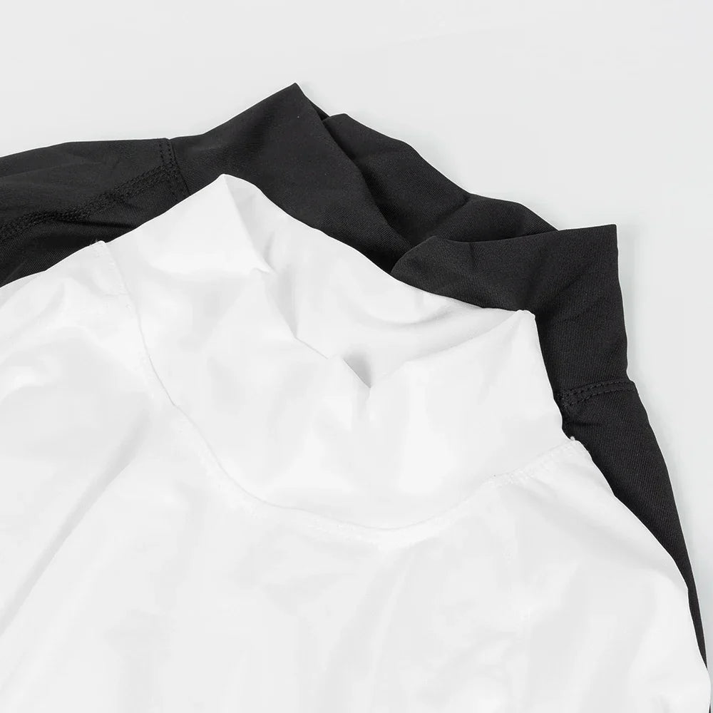 Men's fitted training top with mock neck and moisture wicking