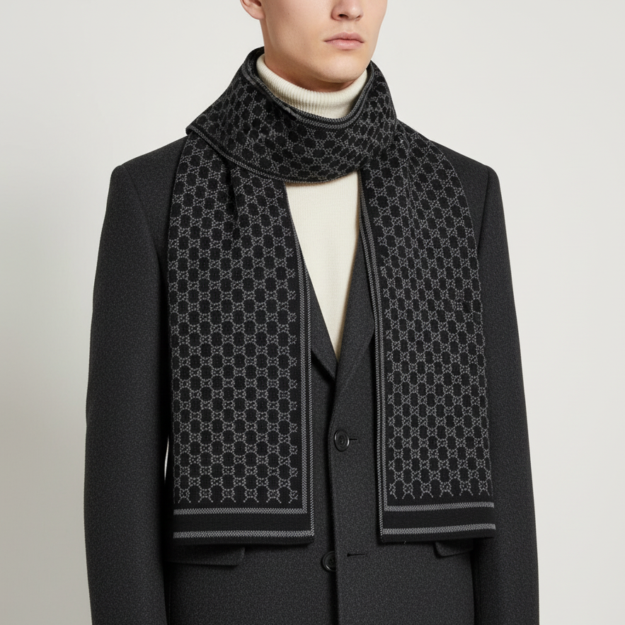 Men's woven jacquard scarf with wind-resistant weave