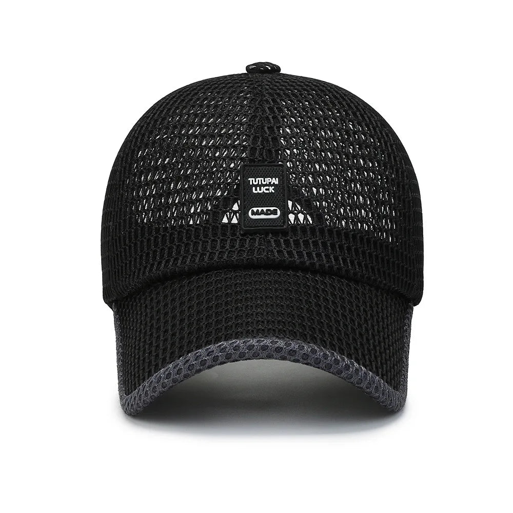 Breathable mesh baseball cap with snapback closure for outdoor wear