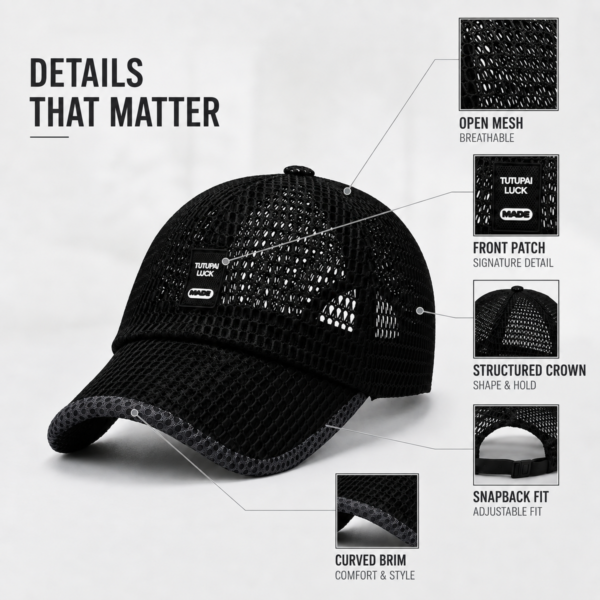 Thrives Outdoor | Meshwick Breathable Mesh Snapback Baseball Cap