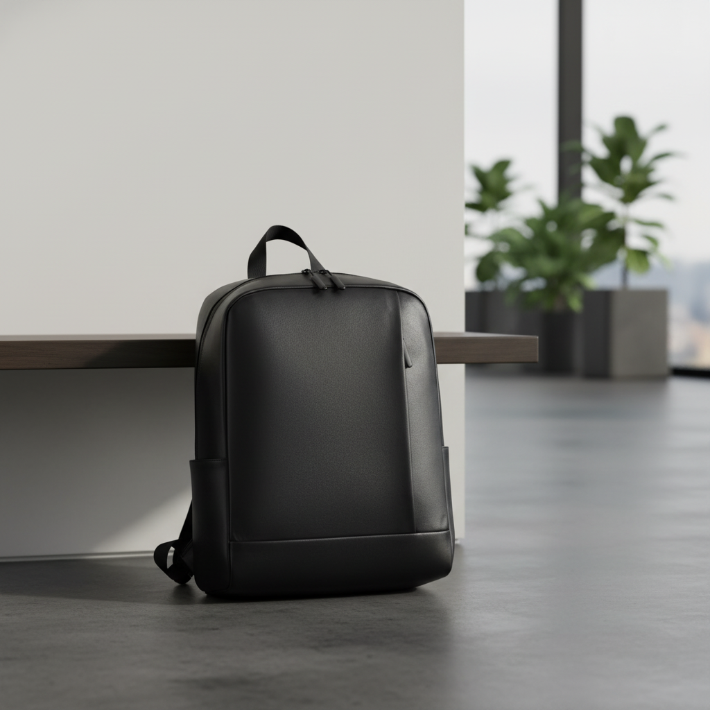 Minimalist business backpack with splash-resistant fabric and padded laptop compartment