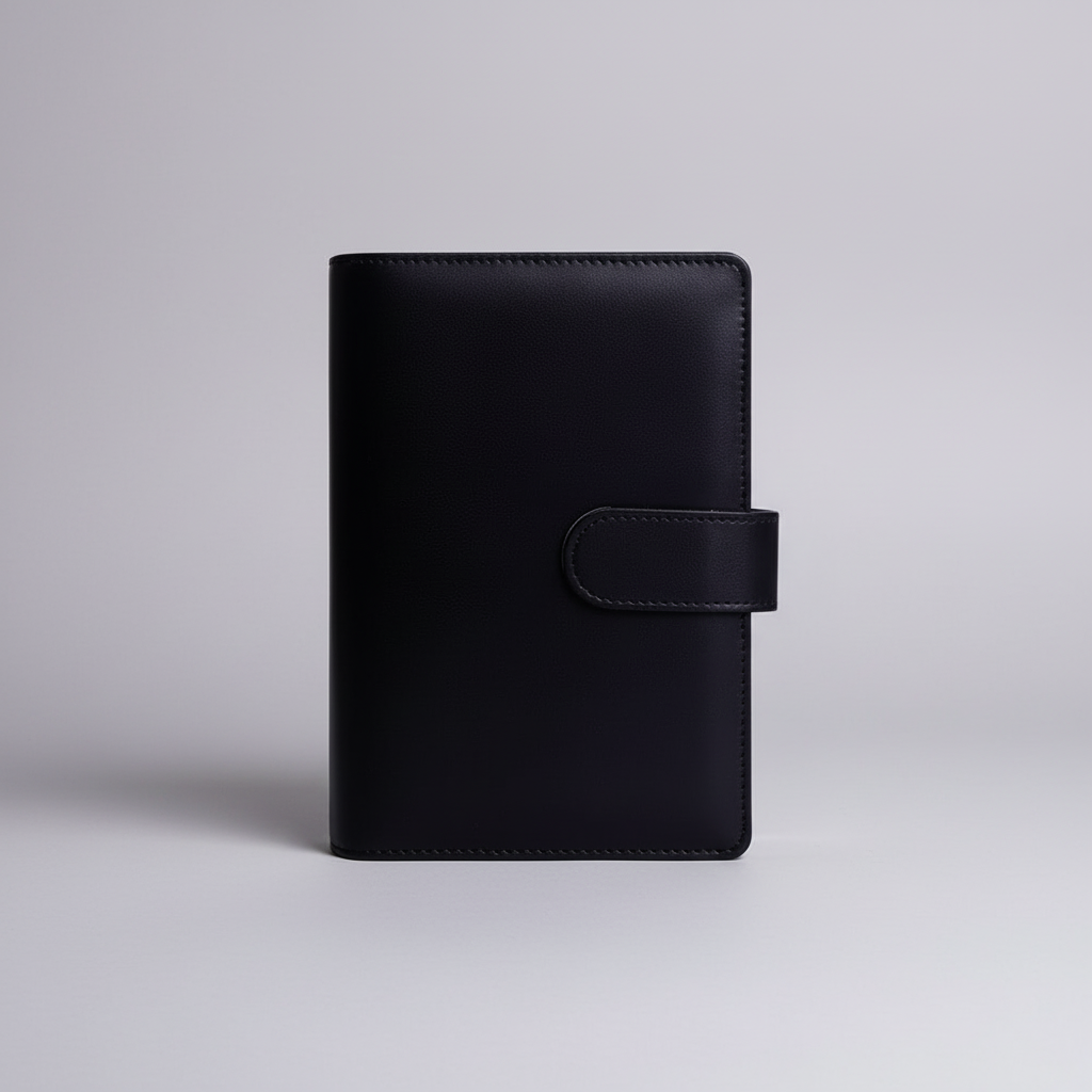 Compact A6 budget binder planner with clear envelope pockets and zip compartments