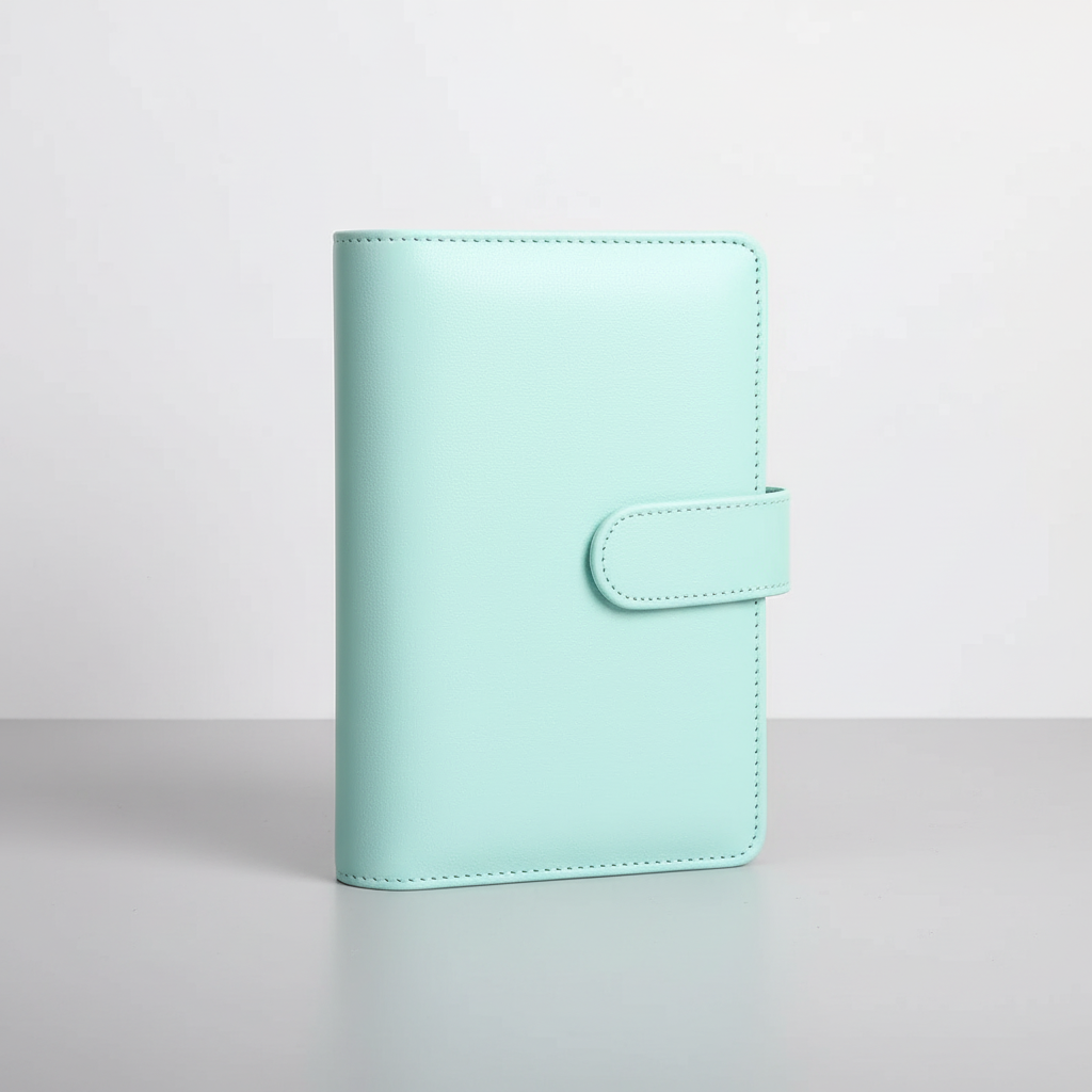 Compact A6 budget binder planner with clear envelope pockets and zip compartments