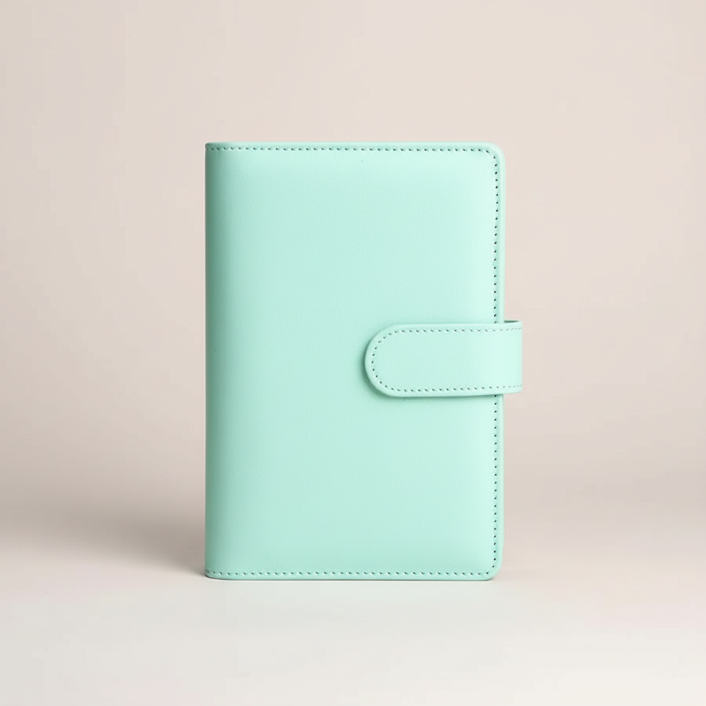 Compact A6 budget binder planner with clear envelope pockets and zip compartments