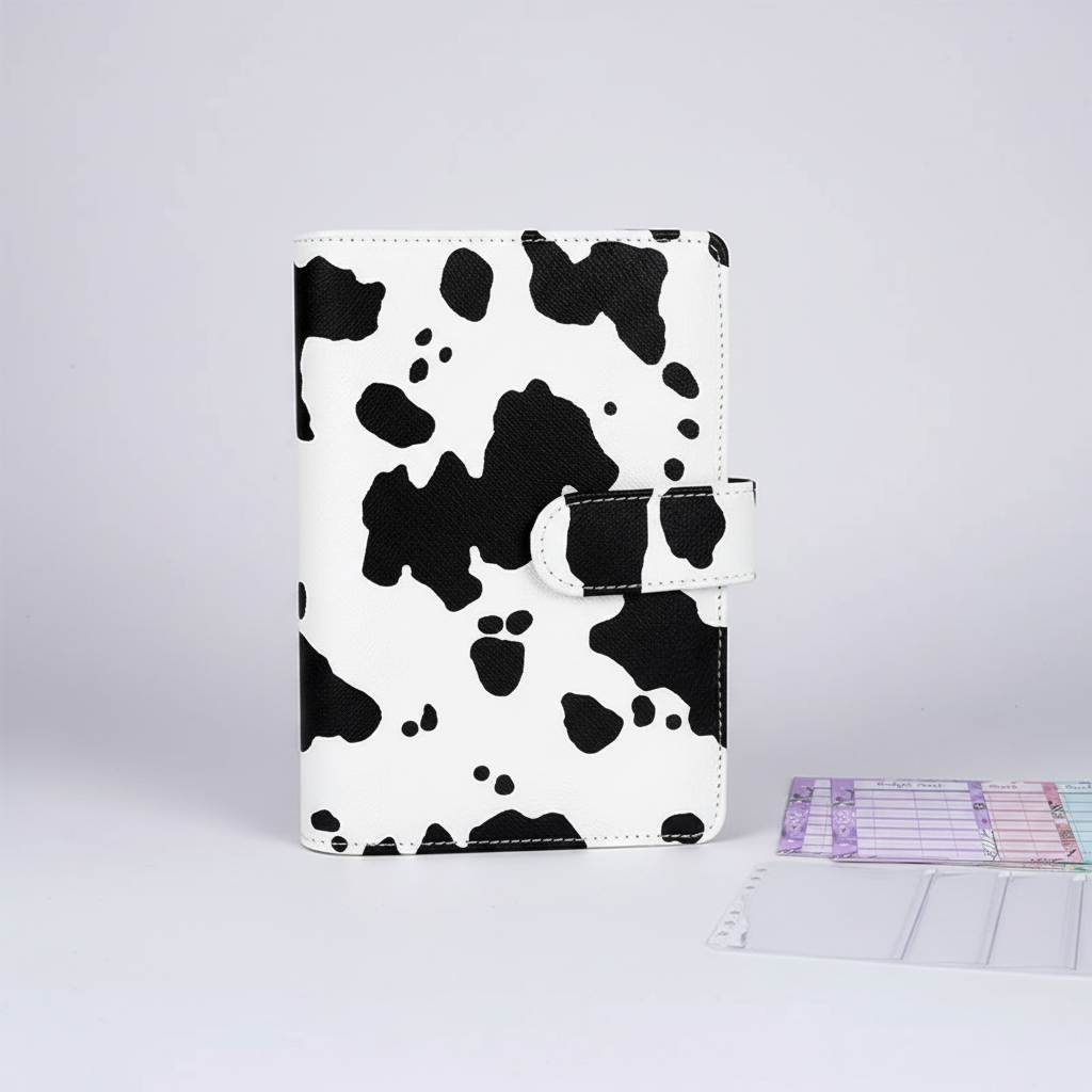 Compact A6 budget binder planner with clear envelope pockets and zip compartments