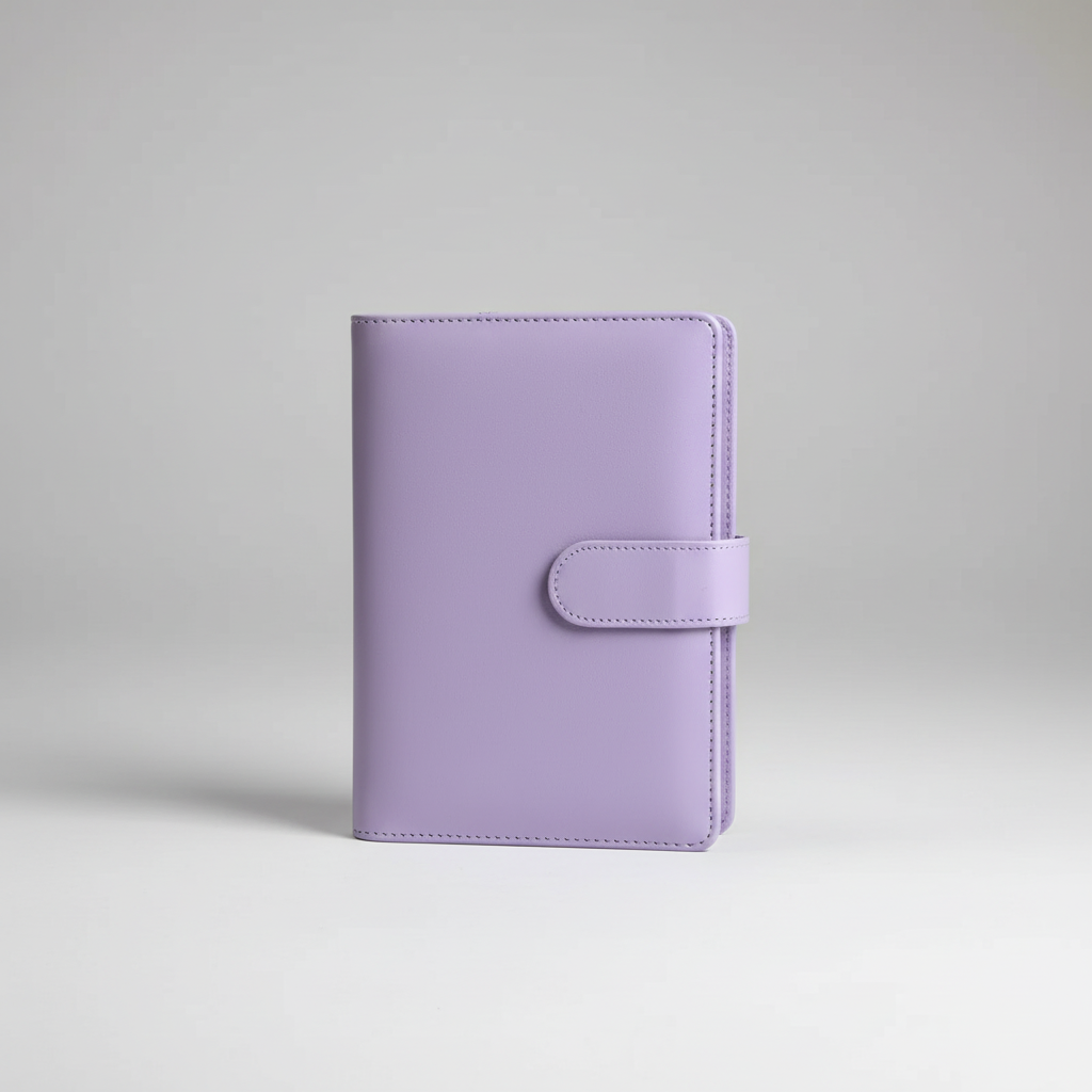 Compact A6 budget binder planner with clear envelope pockets and zip compartments