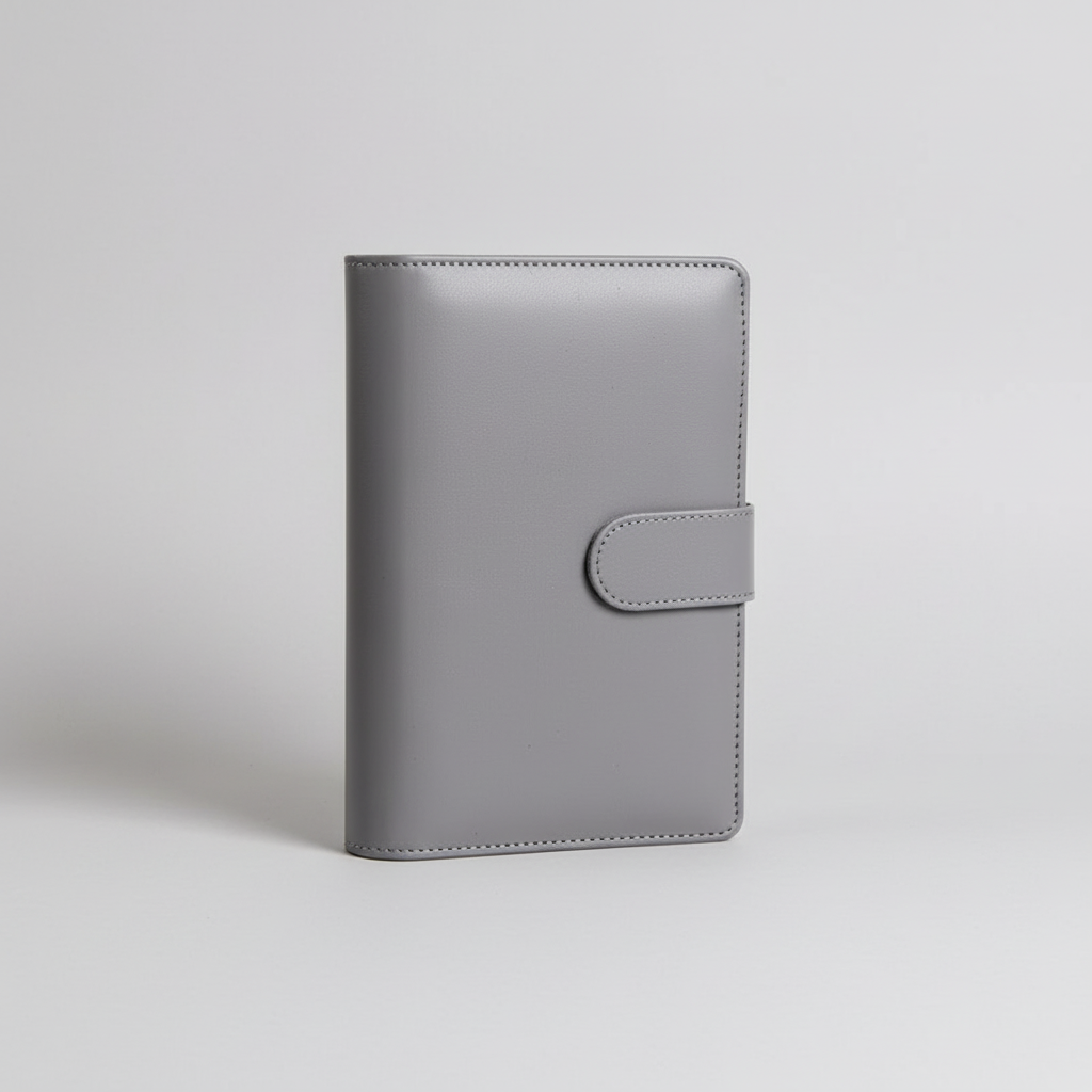 Compact A6 budget binder planner with clear envelope pockets and zip compartments