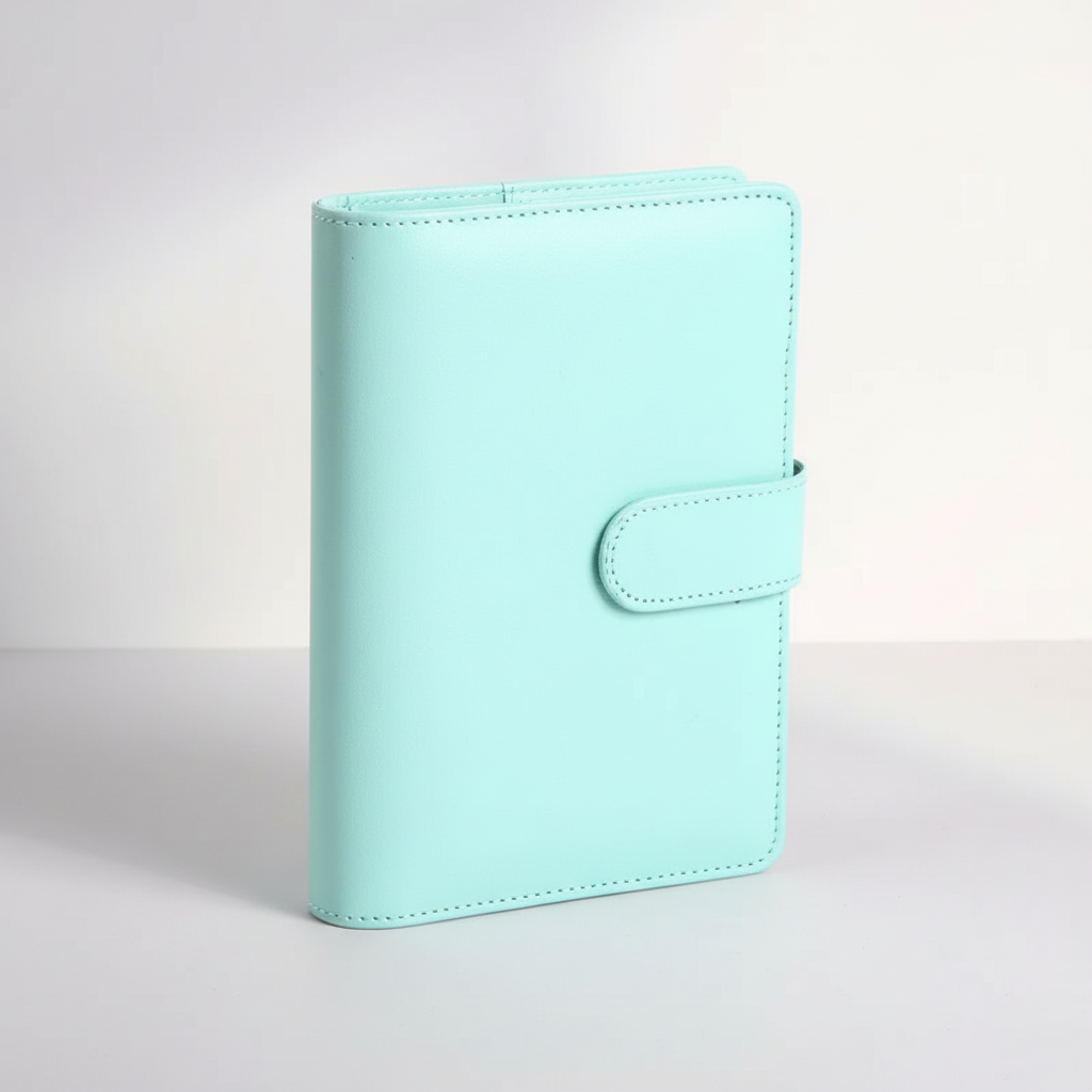 Compact A6 budget binder planner with clear envelope pockets and zip compartments