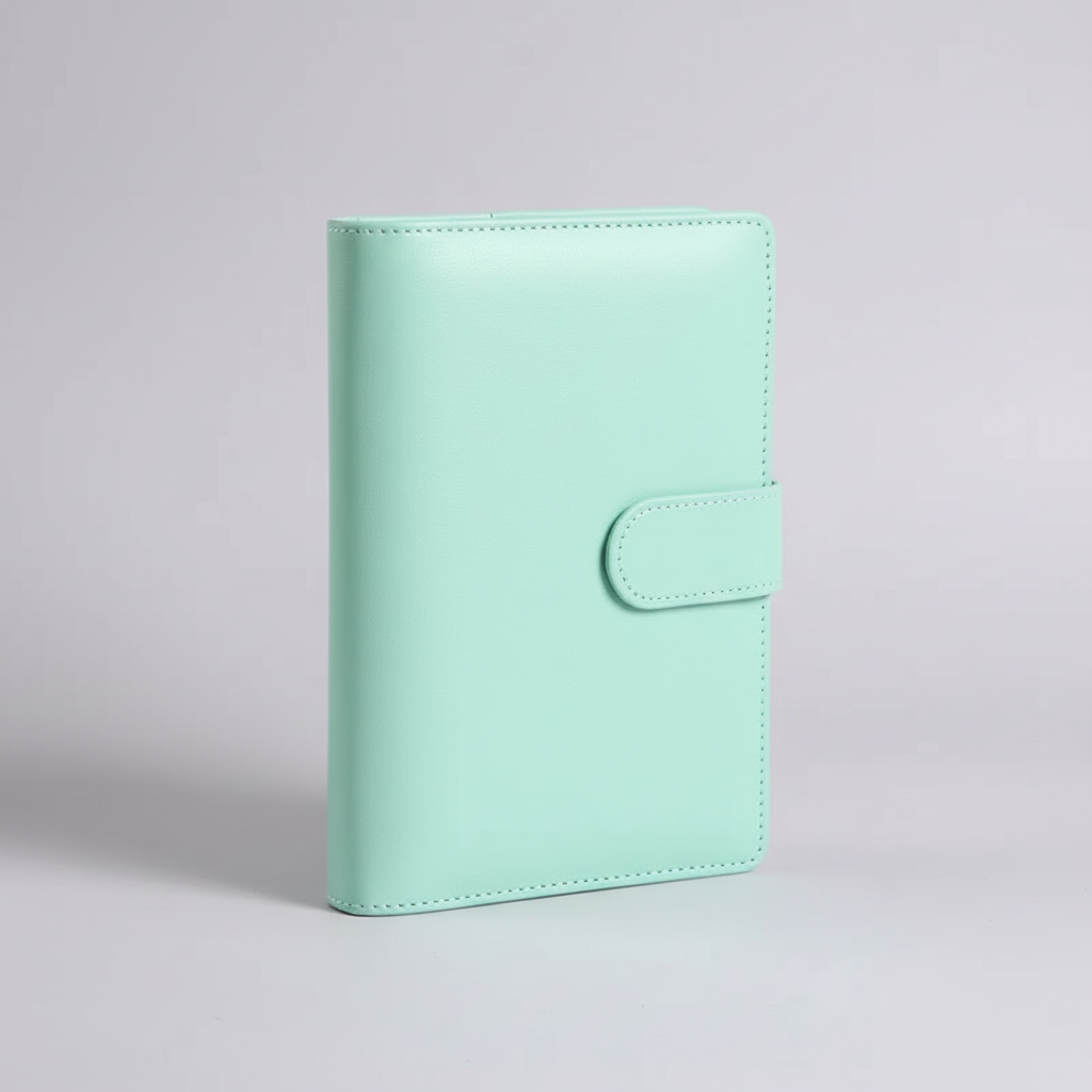 Compact A6 budget binder planner with clear envelope pockets and zip compartments