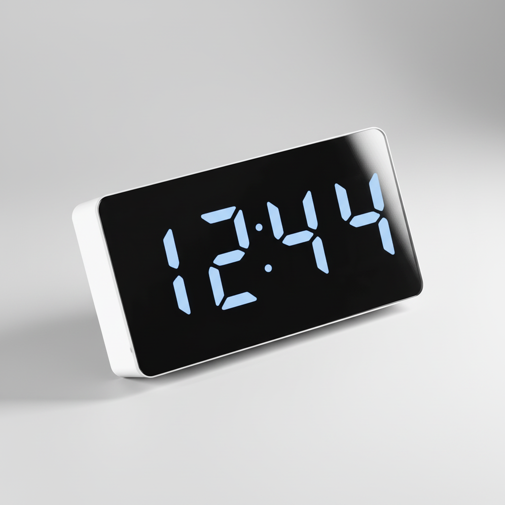 Compact mirror LED digital alarm clock with snooze and night light