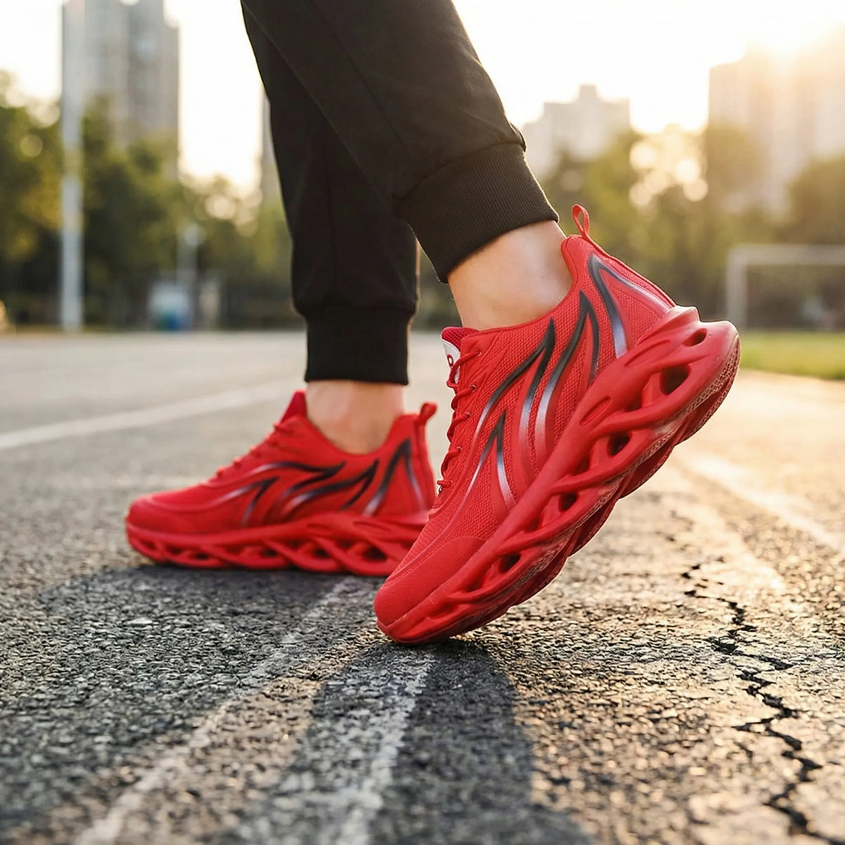 Men's breathable mesh running shoes with lightweight construction and cushioned footbed