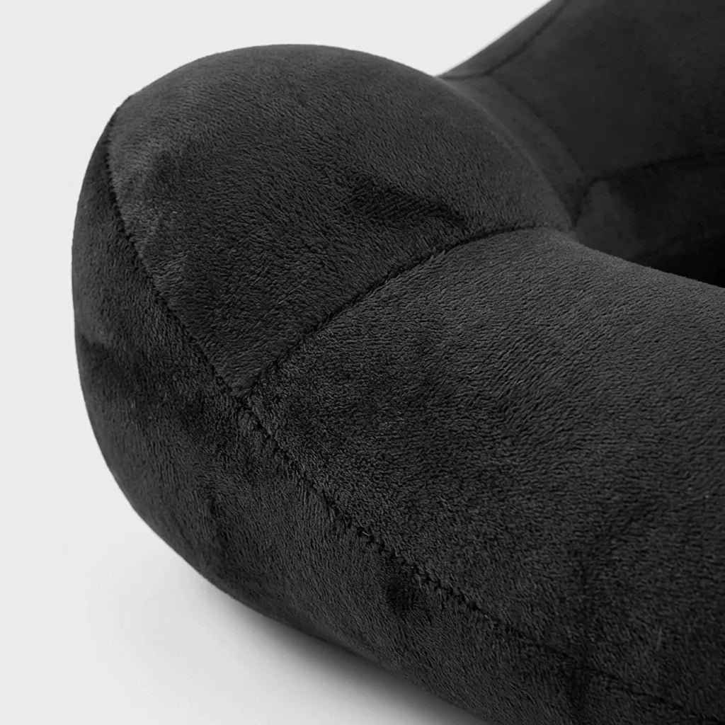 Inflatable travel neck pillow with ergonomic support and soft finish