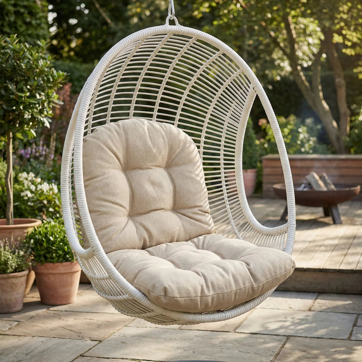 Thick padded egg chair cushion with contoured back support