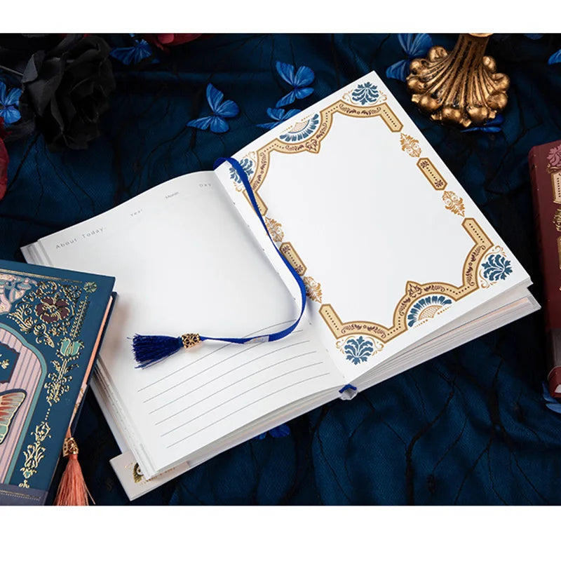 Hardcover illustrated notebook with butterfly design and metallic accents