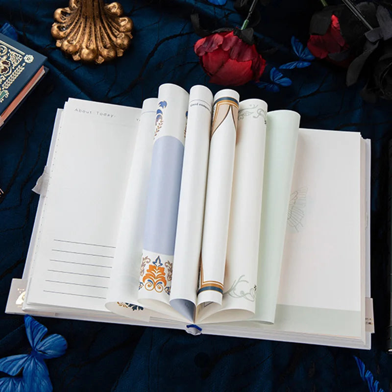 Hardcover illustrated notebook with butterfly design and metallic accents