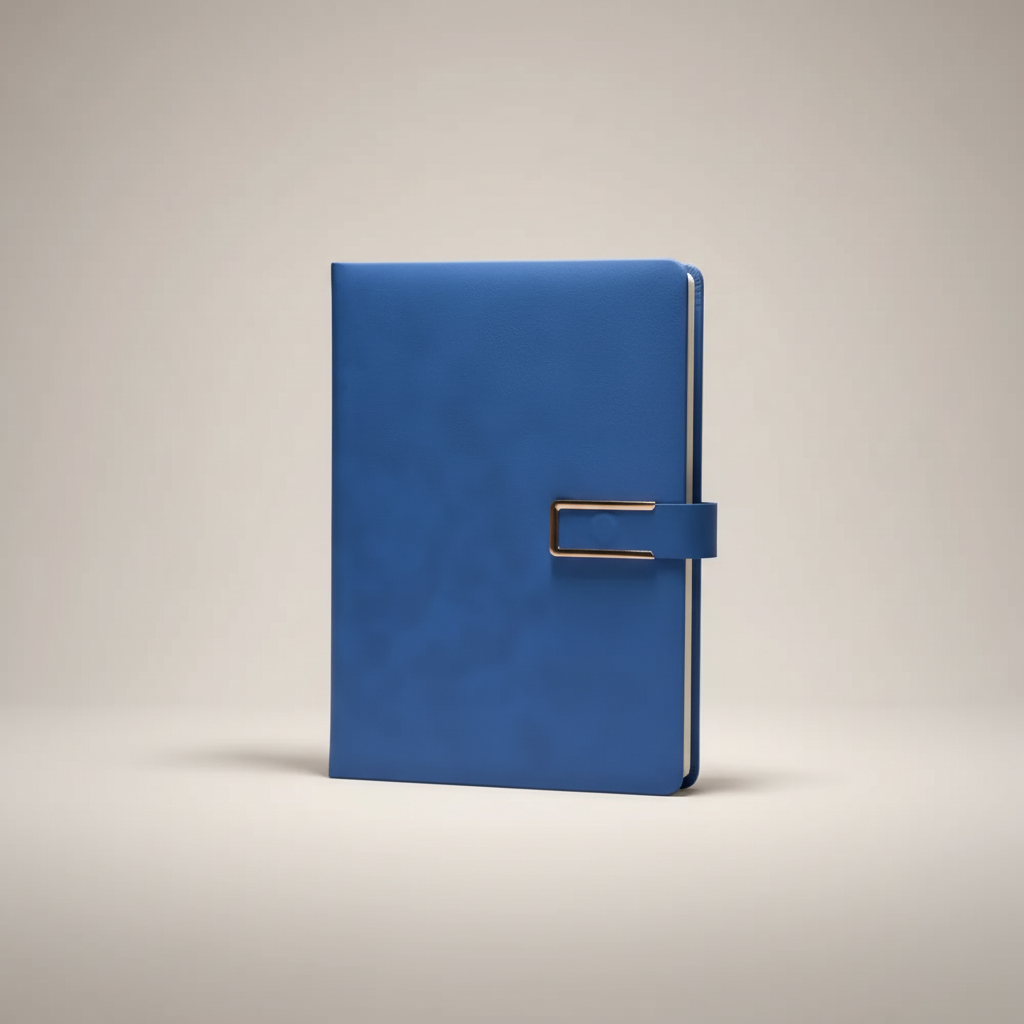 A5 retro notebook with integrated pen loop and strap closure