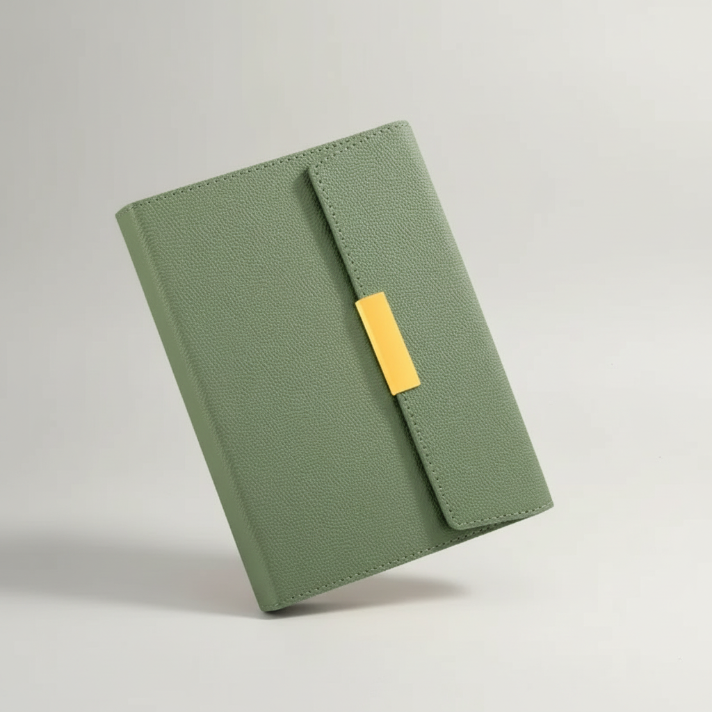A5 travel notebook with reinforced protective cover and integrated pen holder