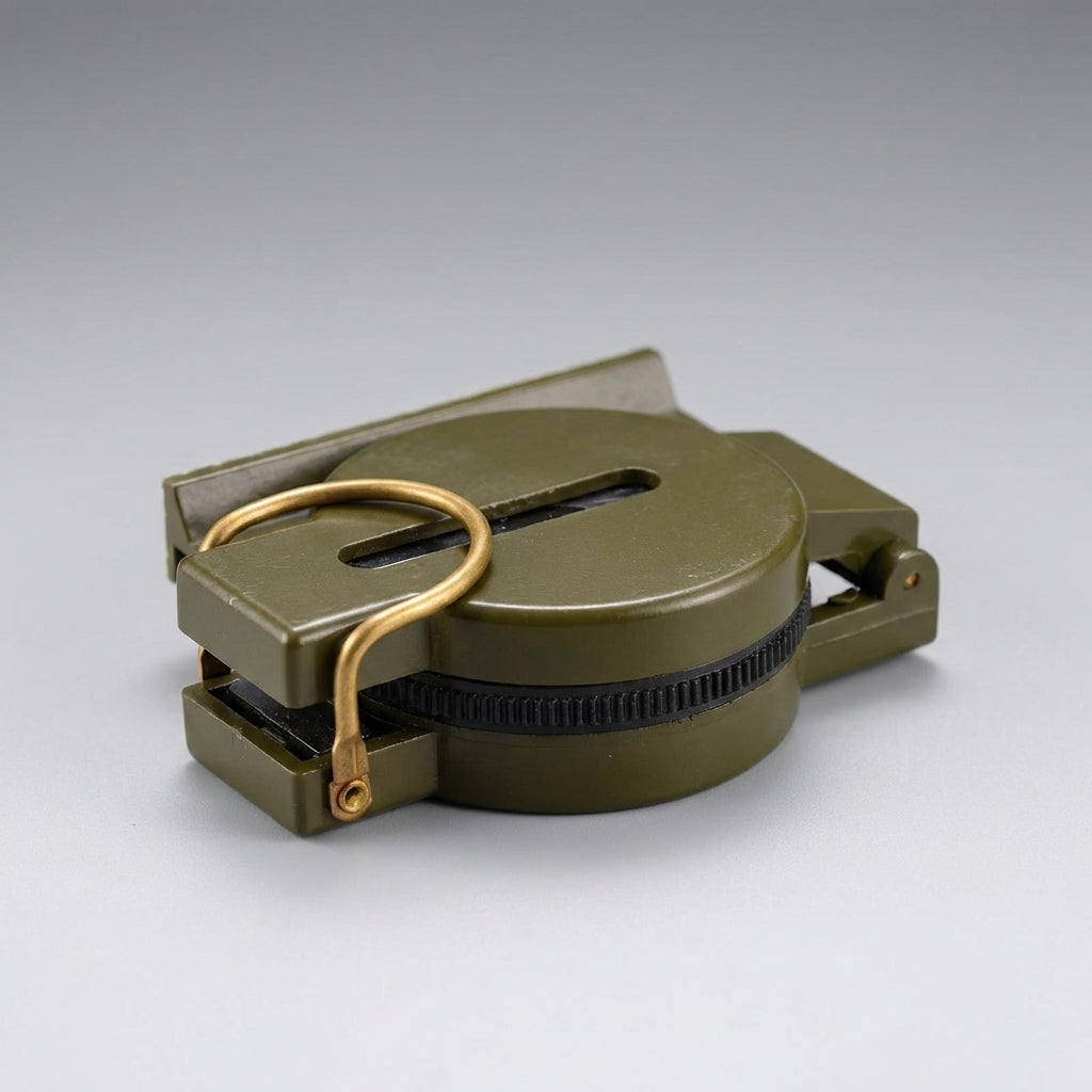 Lensatic field compass with phosphorescent markings for hiking and camping