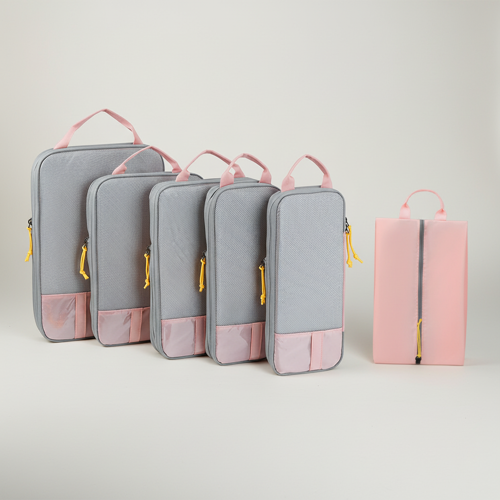 Six-piece packing cubes with compression design and semi-transparent panels