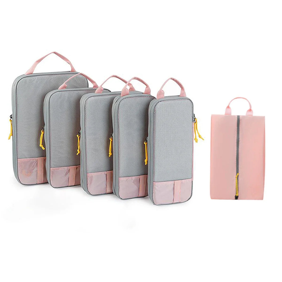 Six-piece packing cubes with compression design and semi-transparent panels