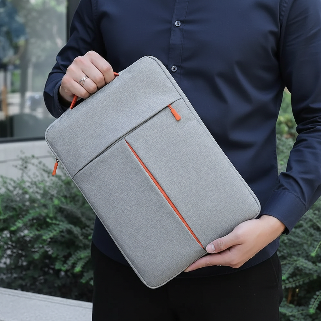 Slim padded laptop sleeve with shockproof protection and front pocket