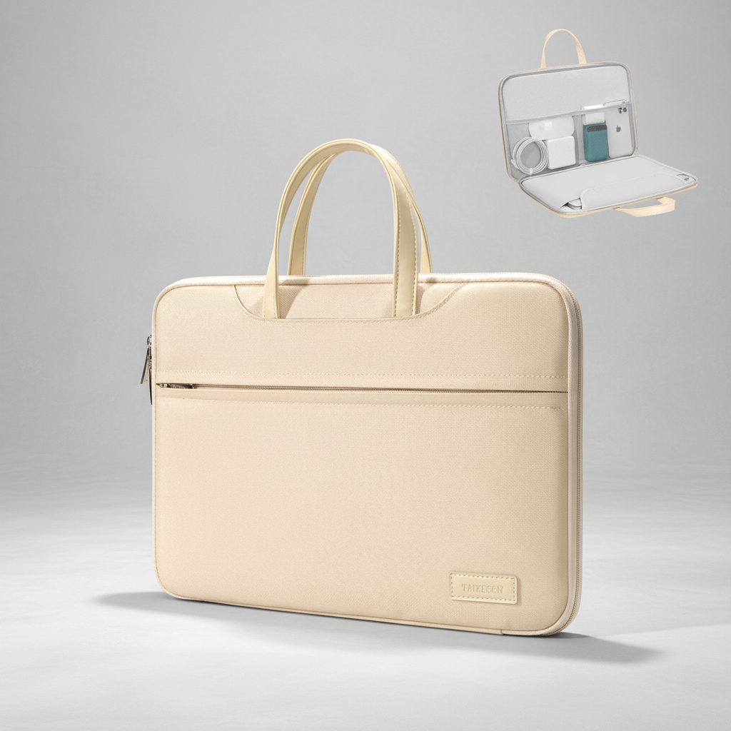 Padded laptop briefcase with mesh pockets and water-resistant nylon