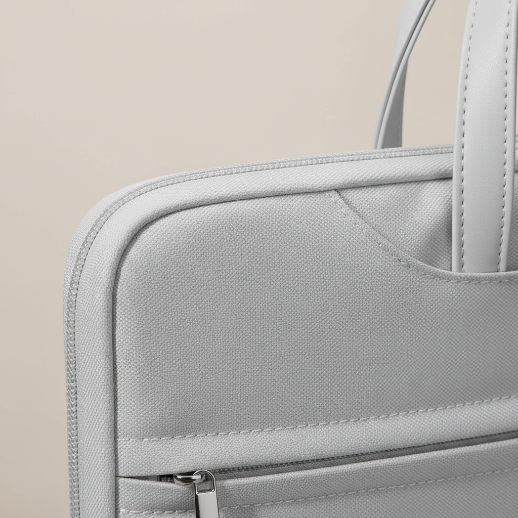 Padded laptop briefcase with mesh pockets and water-resistant nylon