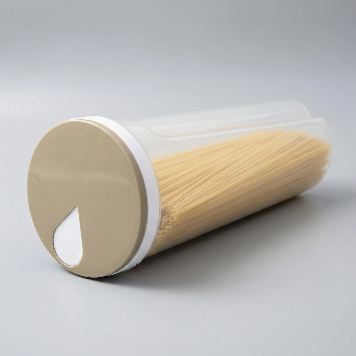 Tall clear storage container with measured portioning lid and sealed design