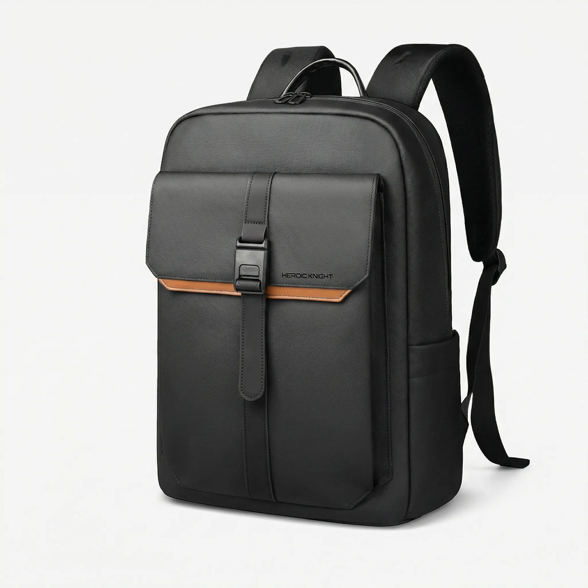 Men's water-resistant laptop backpack with flap closure and contrast stripe