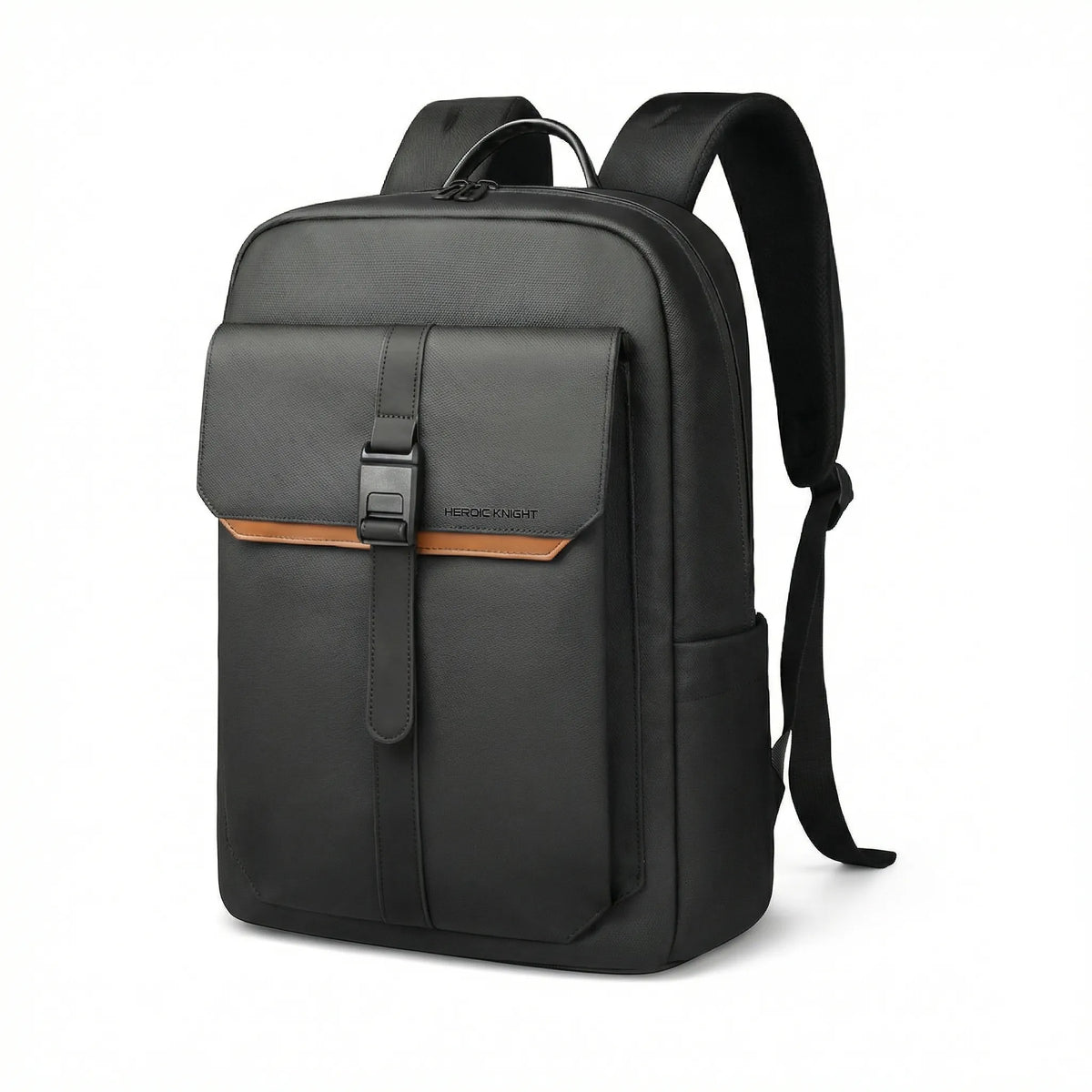 Men's water-resistant laptop backpack with flap closure and contrast stripe