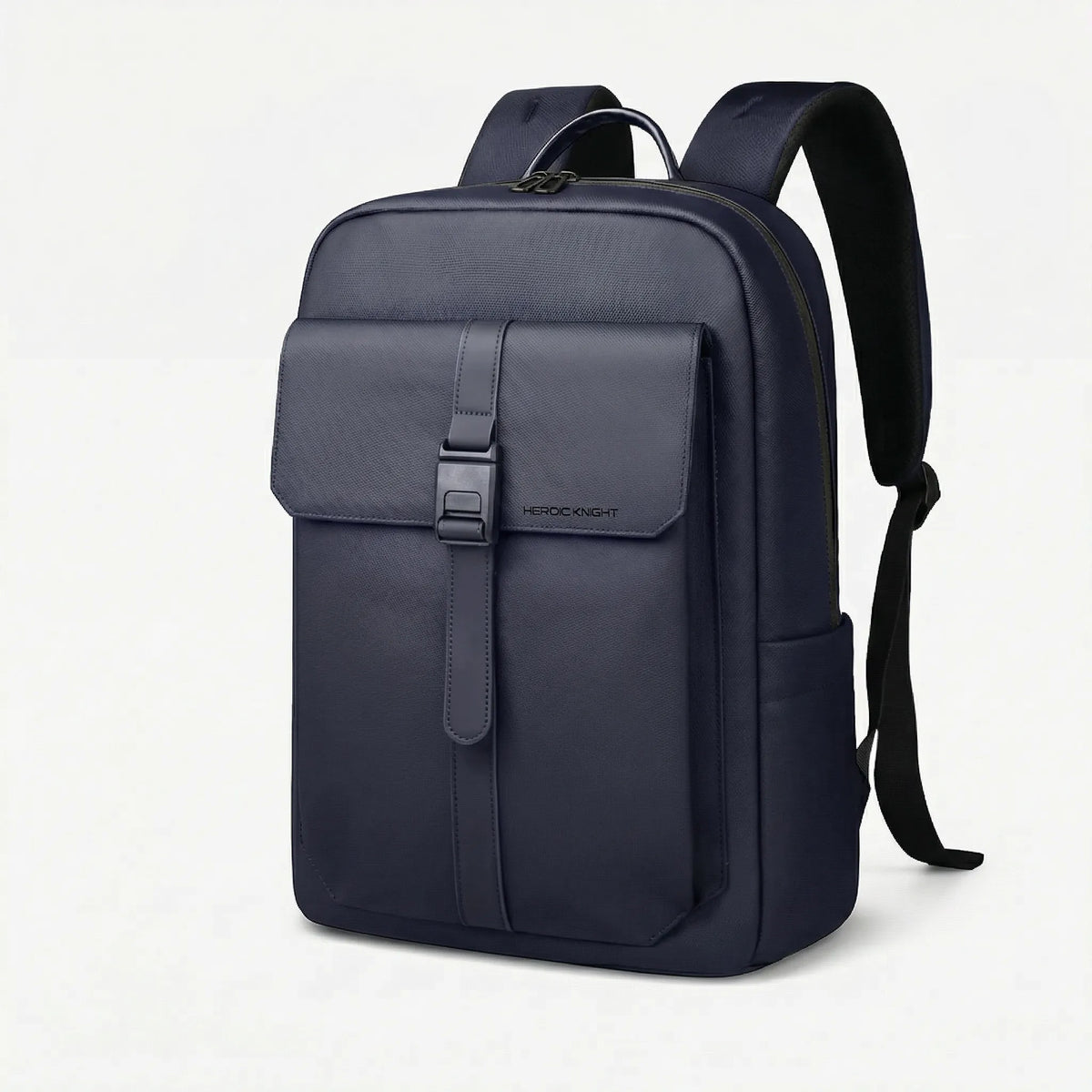 Men's water-resistant laptop backpack with flap closure and contrast stripe