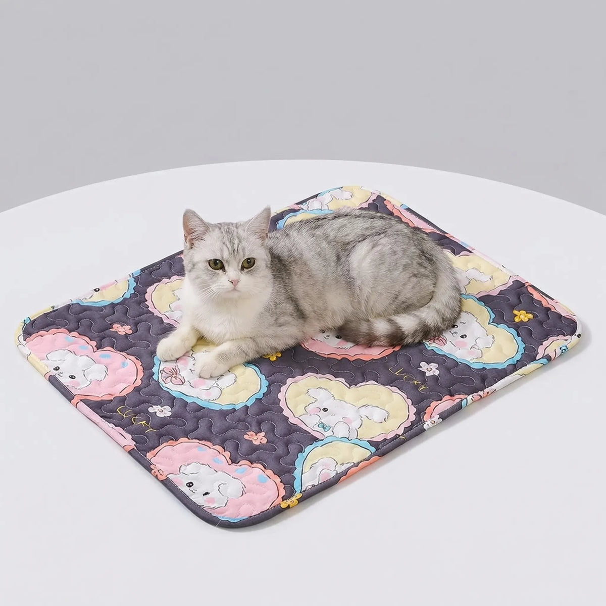 Breathable cooling mat for pets with quilted fabric and printed design