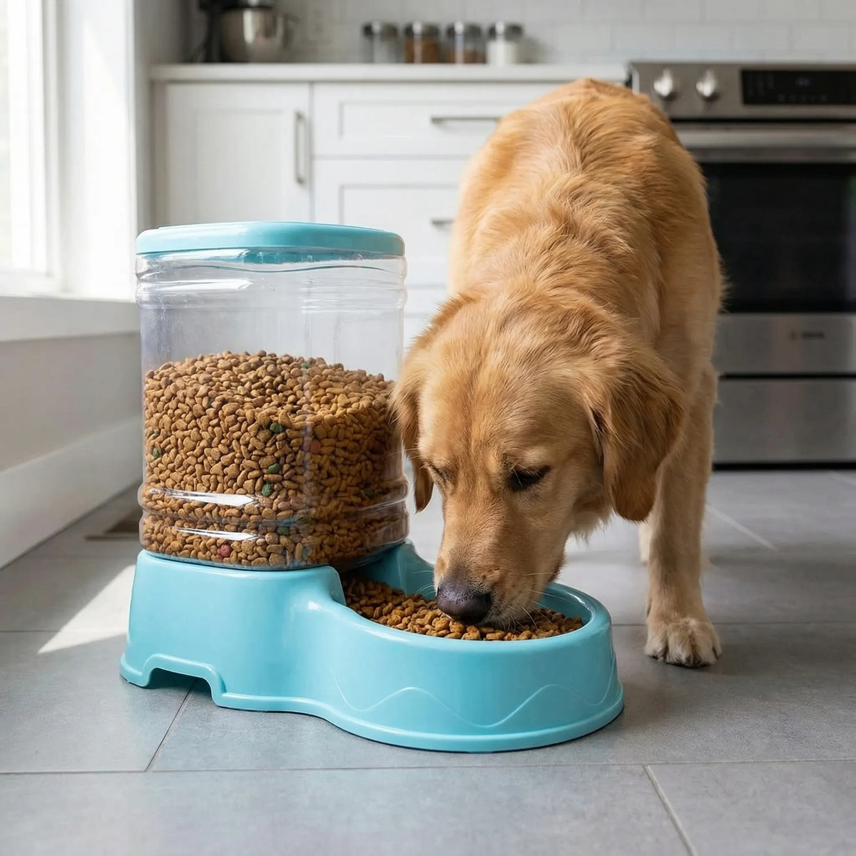 Automatic gravity pet feeder for cats and dogs with 3.8 litre reservoir