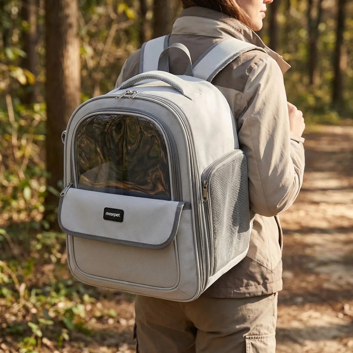Spacious foldable pet backpack with breathable mesh and bubble window