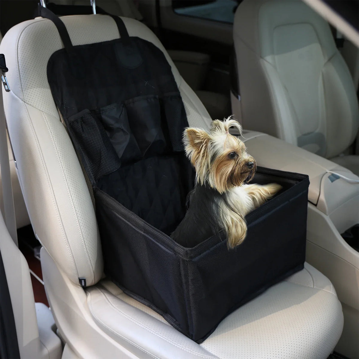Pet car seat mat for front seat with raised sides for dogs and cats
