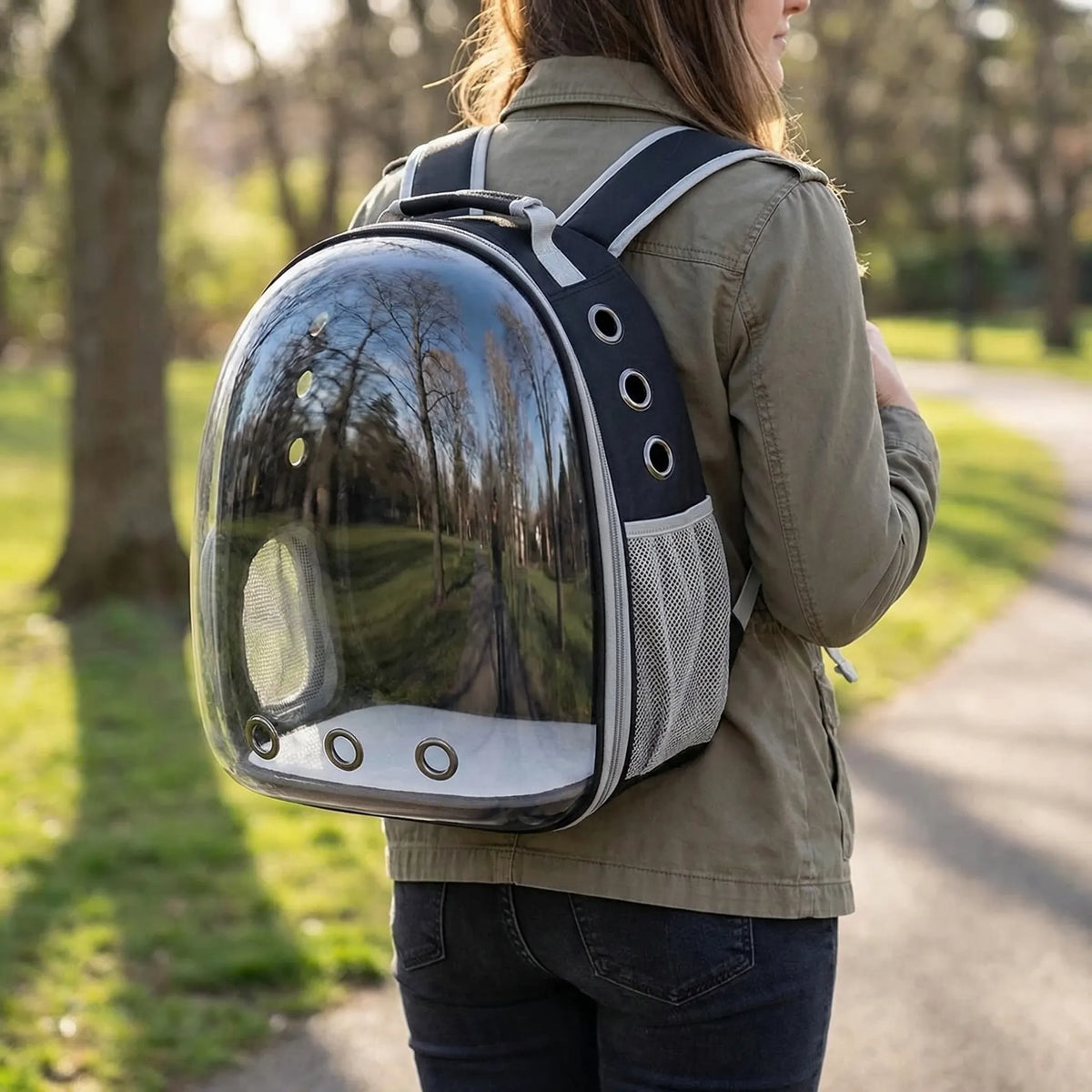 Pet backpack with transparent bubble window and ventilation for small animals