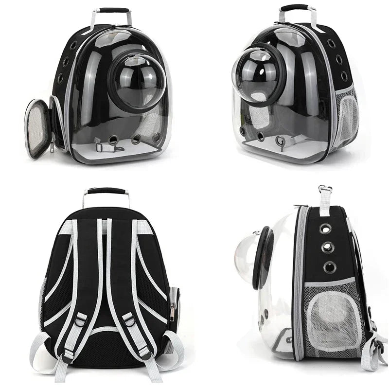 Pet backpack with transparent bubble window and breathable design