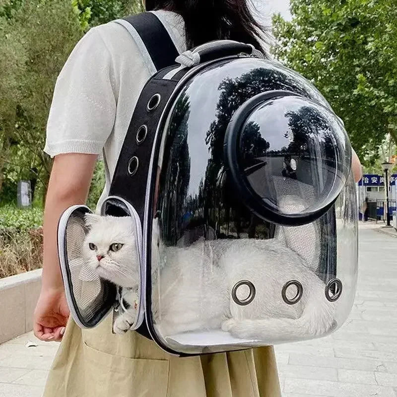 Pet backpack with transparent bubble window and breathable design