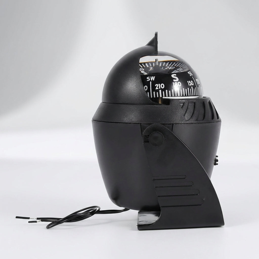 Compact illuminated swivel compass for car and boat dashboard