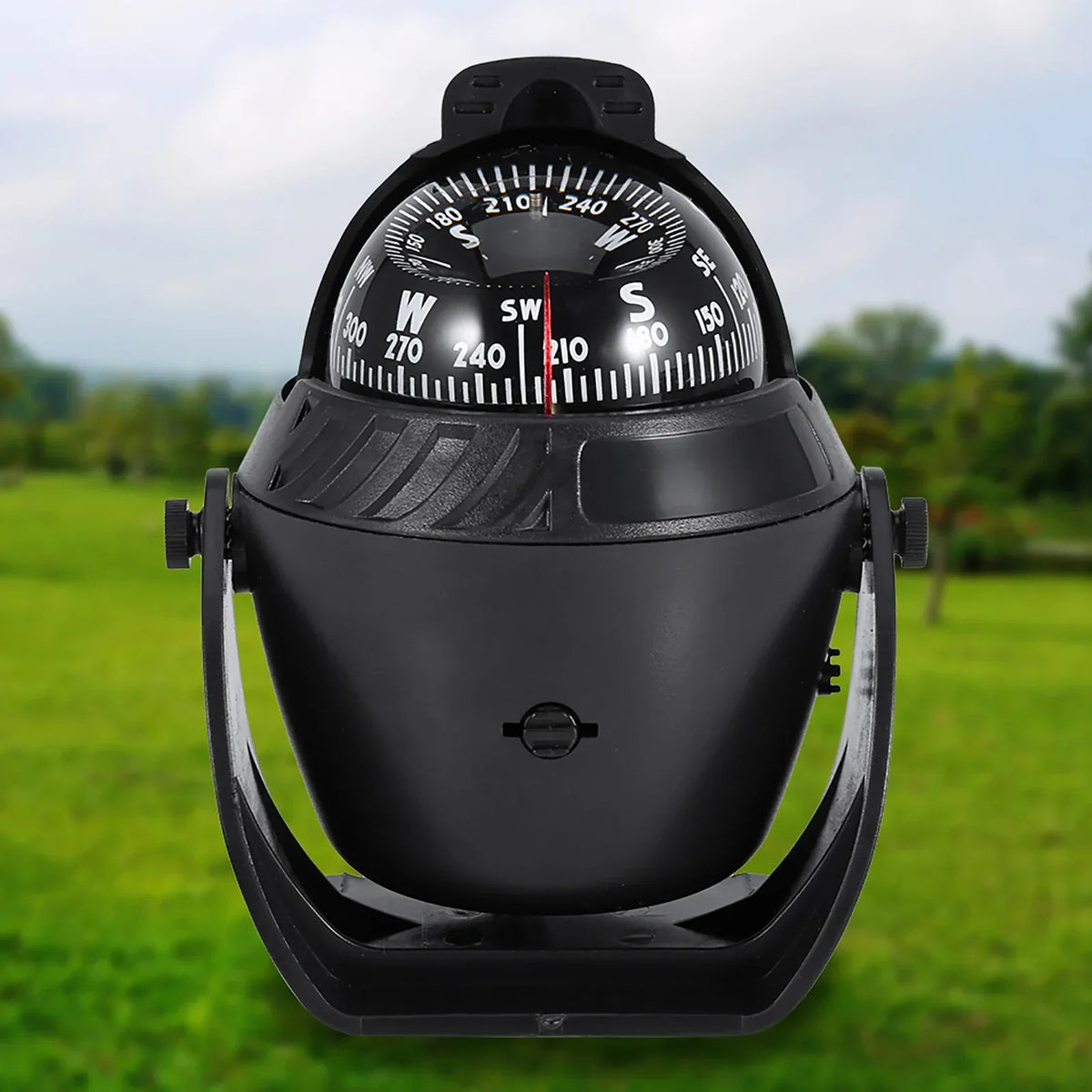 Compact illuminated swivel compass for car and boat dashboard