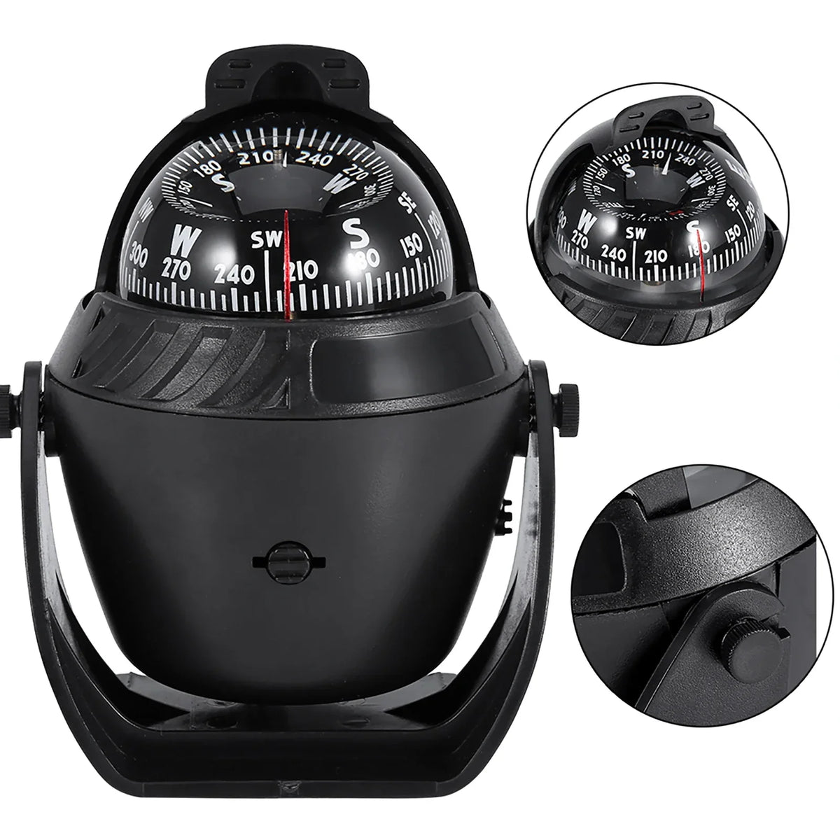 Compact illuminated swivel compass for car and boat dashboard